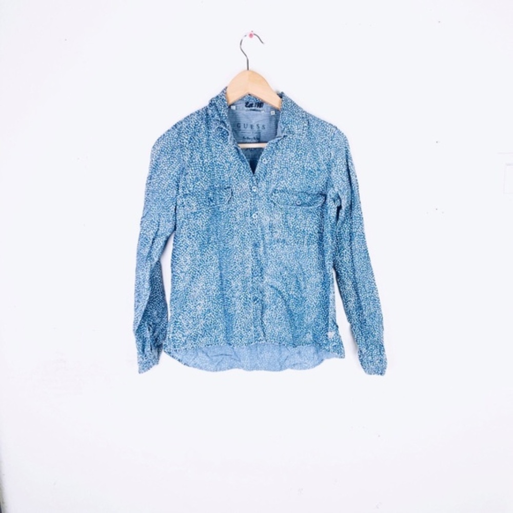 Guess Button Down Long Sleeve Polka Dot Top